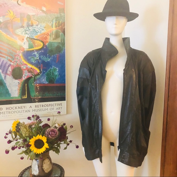 Vintage 80s leather deep green cocoon jacket - Picture 10 of 16